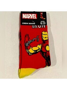 4/$25 Marvel Iron Man Crew Socks  Red and Yellow Graphics Unisex New